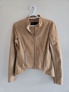 ⭐️ BCBGMaxAzria Tan Suede Moto Zip-Front Bomber Jacket - NEW